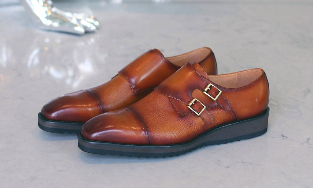 Carrucci Burnished Calfskin Belt - Cognac