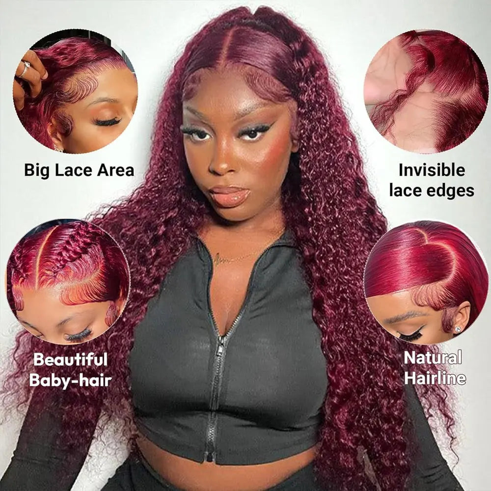 30 Inch Burgundy 99j Deep Wave Frontal Wig Colored Curly Human Hair Wigs 200 250 Density 13x4 Hd Lace Frontal Human Hair Wigs-2