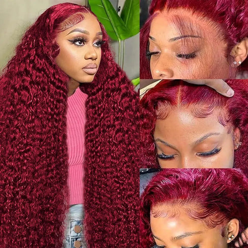 30 Inch Burgundy 99j Deep Wave Frontal Wig Colored Curly Human Hair Wigs 200 250 Density 13x4 Hd Lace Frontal Human Hair Wigs-1