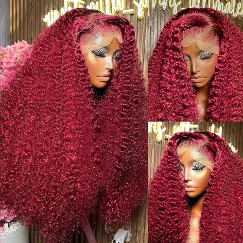 30 Inch Burgundy 99j Deep Wave Frontal Wig Colored Curly Human Hair Wigs 200 250 Density 13x4 Hd Lace Frontal Human Hair Wigs-0