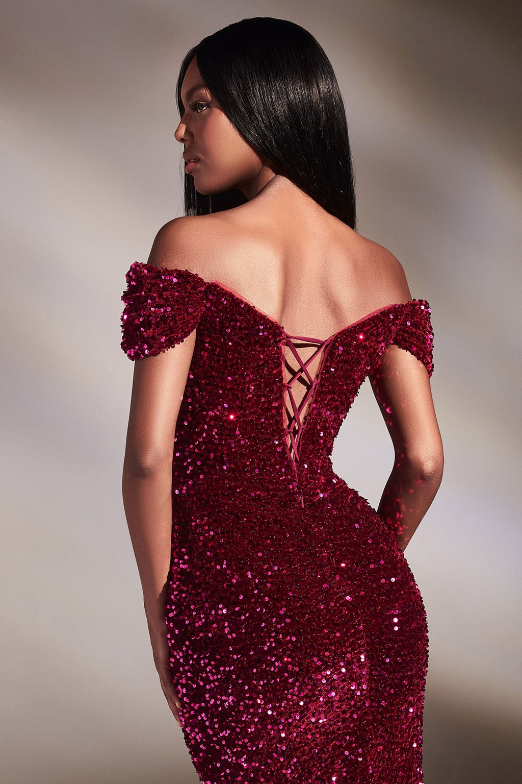 Red | Off-Shoulder Sequin Slit Gown – Sweetheart Neckline Formal Dress  CDCA109-2