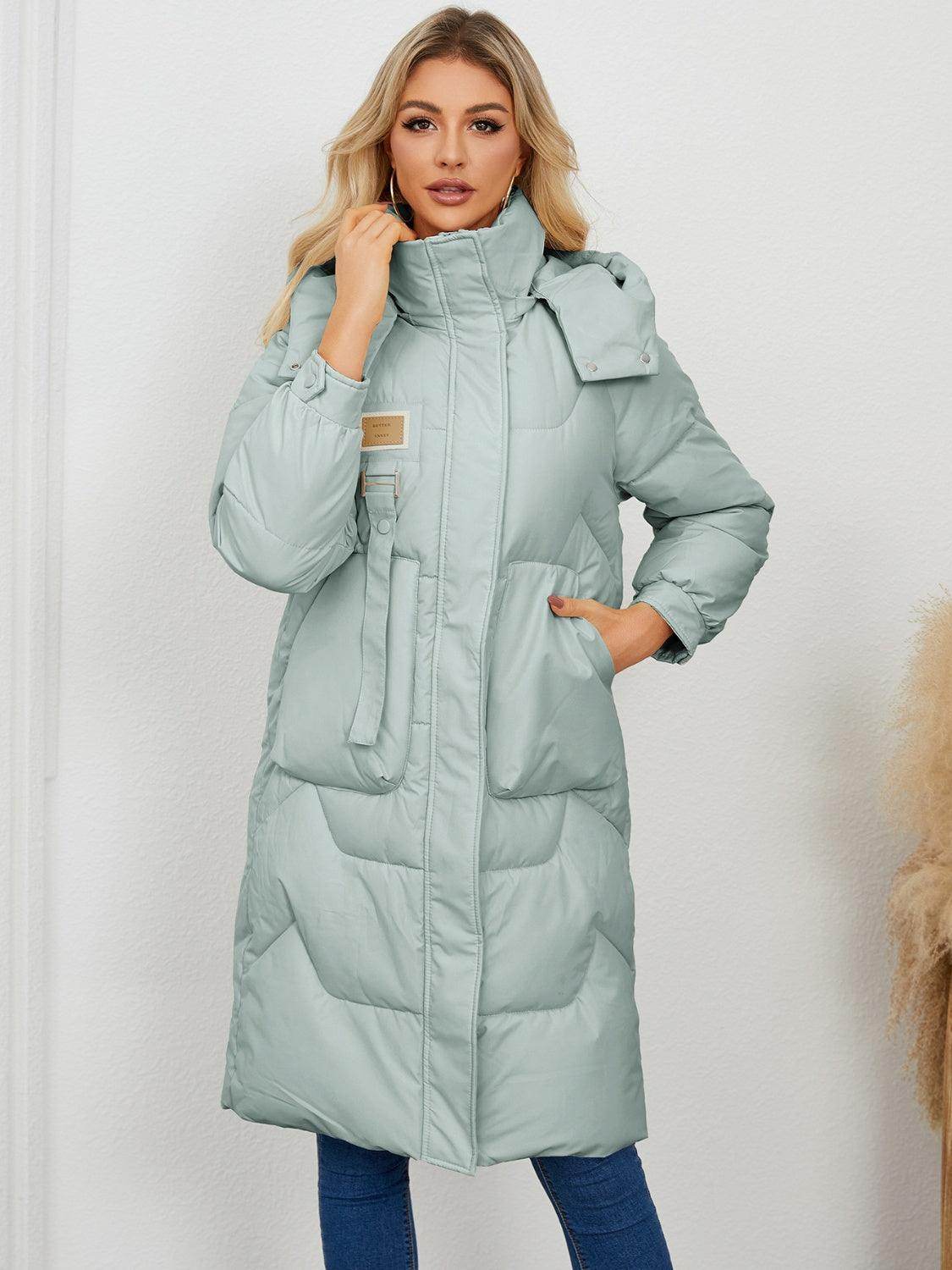 Long Sleeve Longline Hooded Winter Coat for Women-2